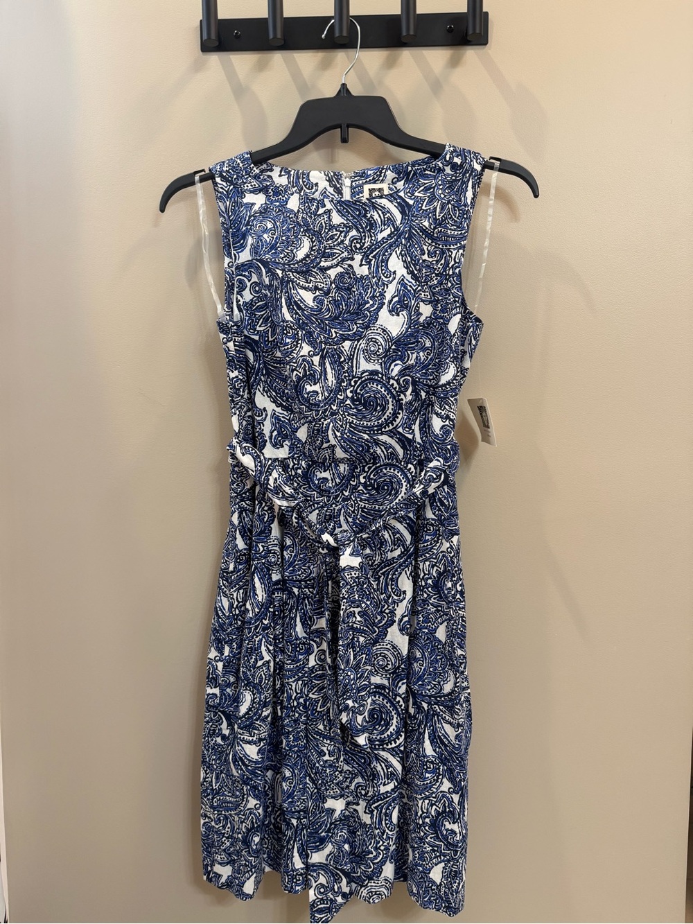 Anne Klein Navy & White Paisley Tie-Waist Sleeveless Dress